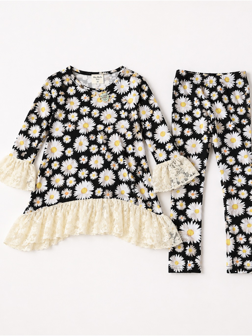 Mae Belle Girls' Daisy Lace-Trim Pajama Set - Black